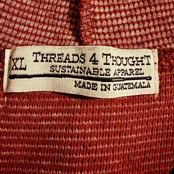 Threads 4 Thought M XL Rust Henley Hoodie Organic Cotton Sustainable Pullover - Picture 4 of 6